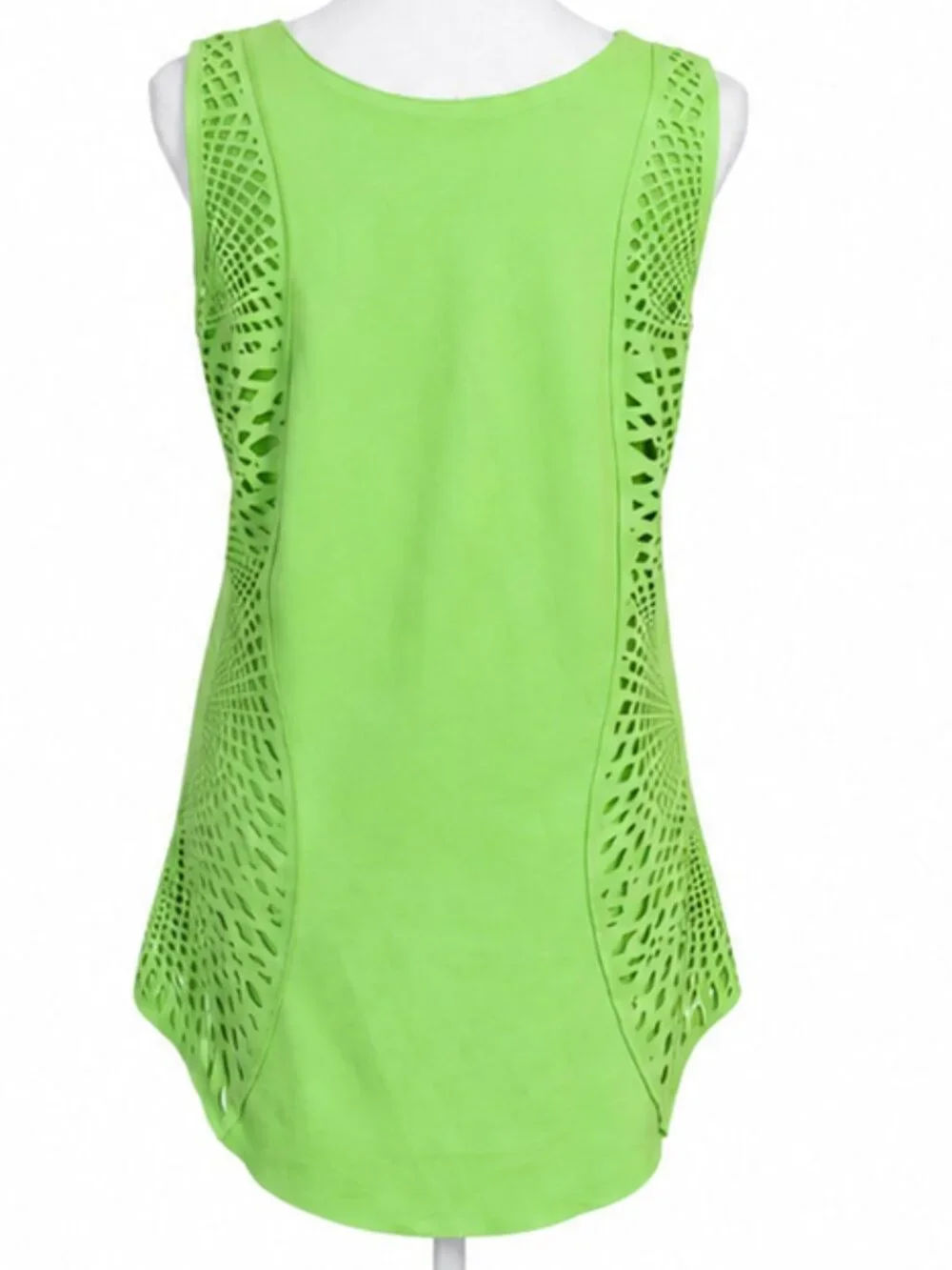 Alberto Makali NY Lime Green Faux Suede Laser Cut Tunic Top L Lagenlook